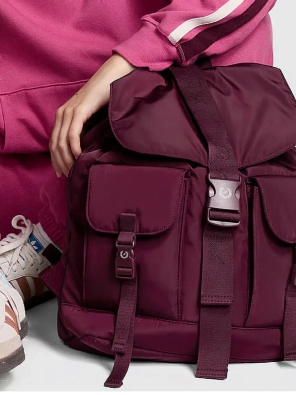 PINK Victoria’s Secret NYLON CARGO BACKPACK Burgundy NWT